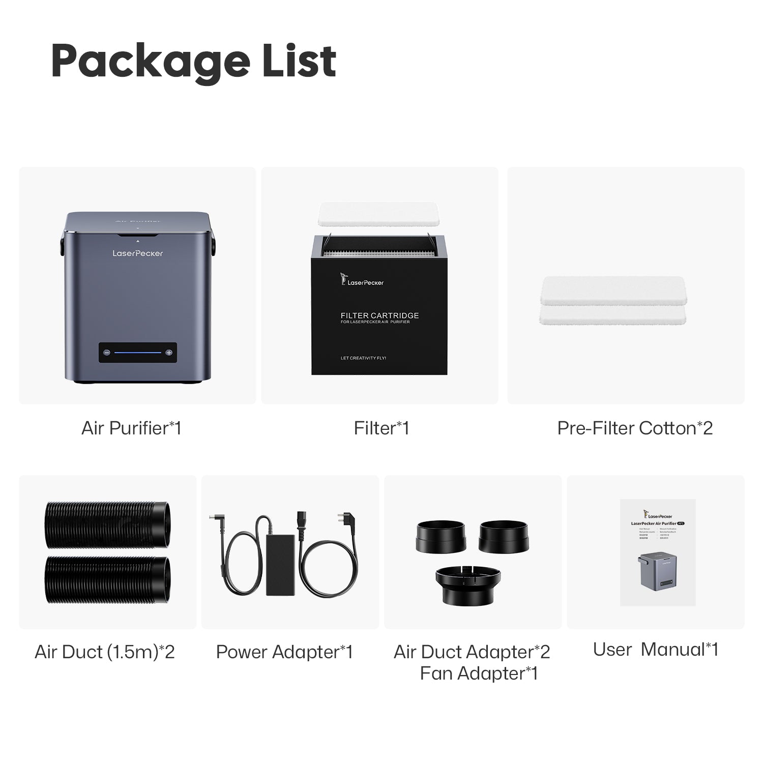 LaserPecker Desktop Air Purifier Package List