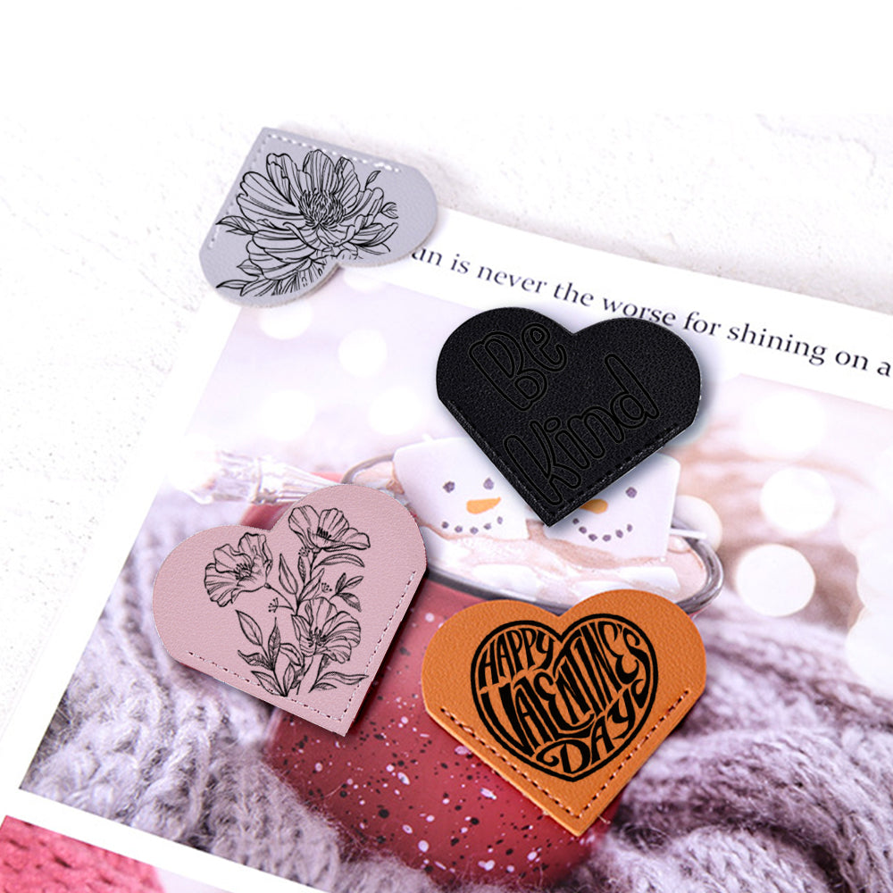 DIY Leather Heart Bookmark (8 Pcs) Flower Pattern
