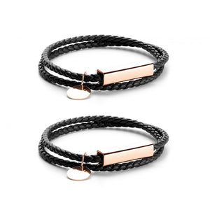 Stainless Steel Braided Wrap Leather Bracelet(2 Pcs)