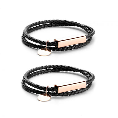Stainless Steel Braided Wrap Leather Bracelet(2 Pcs)