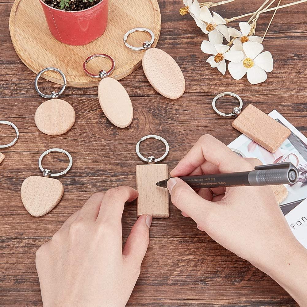 Natural Wooden Blank Keychain Wood - Round, Square, Heart, Oval (1 pack = 8 pcs)