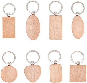 Natural Wooden Blank Keychain Wood - Round, Square, Heart, Oval (1 pack = 8 pcs)